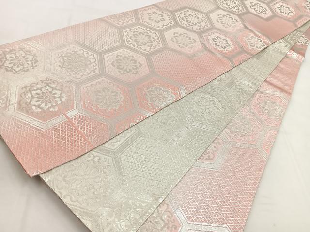 平和屋着物◎両面 全通柄袋帯 亀甲花文 銀糸 正絹 逸品 BAAW8568yc