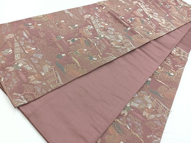 平和屋着物◎六通柄袋帯 人物風景文 金銀糸 正絹 逸品 BAAW8577yc