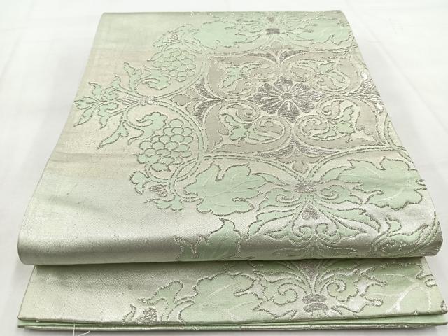 平和屋着物◎六通柄袋帯 葡萄更紗花文 銀糸 正絹 逸品 BAAW8587yc