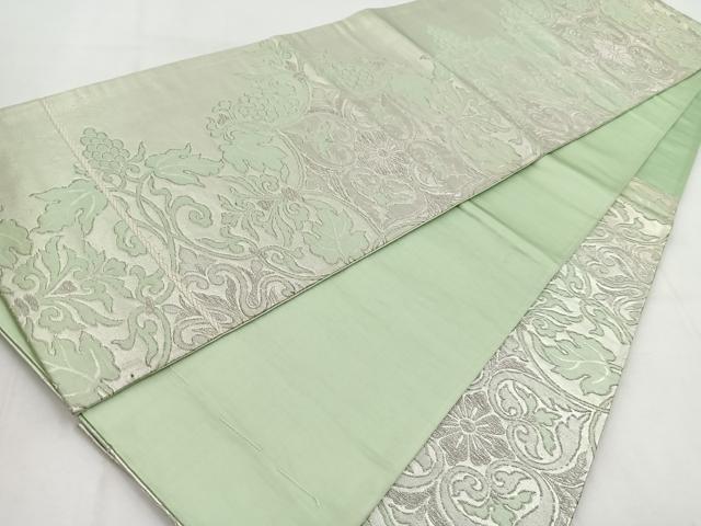 平和屋着物◎六通柄袋帯 葡萄更紗花文 銀糸 正絹 逸品 BAAW8587yc