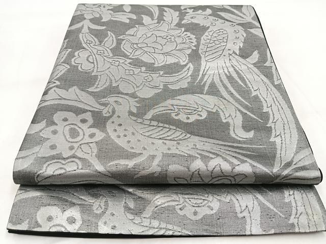 平和屋着物◎六通柄袋帯 更紗花鳥文 銀糸 正絹 逸品 BAAW8588yc