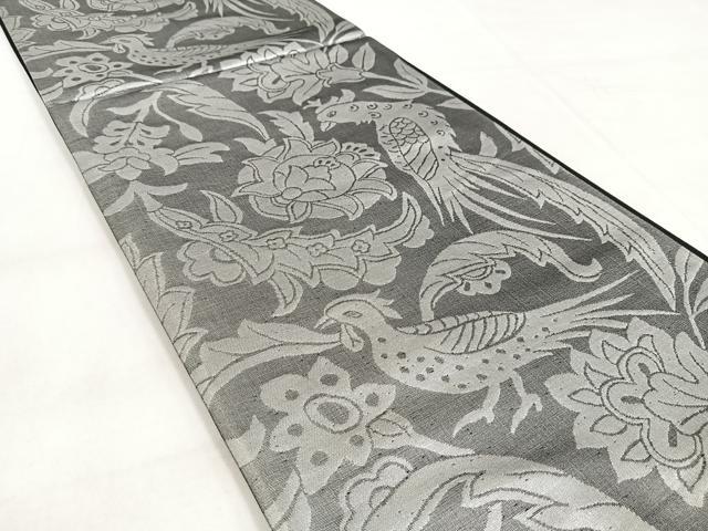 平和屋着物◎六通柄袋帯 更紗花鳥文 銀糸 正絹 逸品 BAAW8588yc