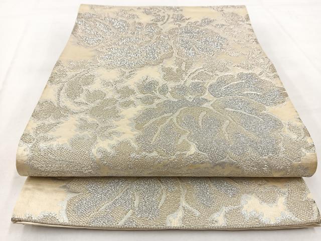 平和屋着物◎六通柄袋帯 更紗花文 銀糸 正絹 逸品 BAAW8595yc