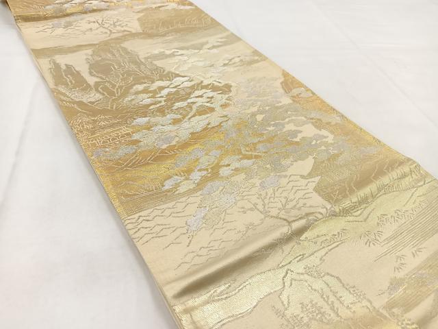 平和屋着物◎六通柄袋帯 風景樹林文 金銀糸 引箔 正絹 逸品 BAAW8596yc