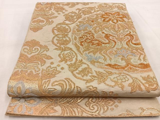 平和屋着物◎六通柄 本袋帯 向かい孔雀更紗花文 金銀糸 正絹 逸品 BAAW8607yc