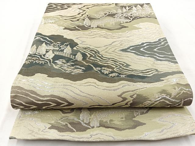 平和屋着物◎六通柄袋帯 風景文 金銀糸 正絹 逸品 BAAW8611yc