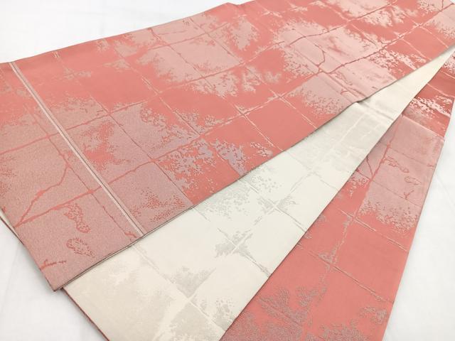 平和屋着物◎両面 全通柄袋帯 石畳文 銀糸 正絹 逸品 BAAW8616yc