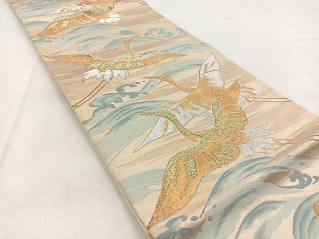平和屋着物◎六通柄袋帯 飛鶴立波文 金銀糸 正絹 逸品 BAAW8621yc