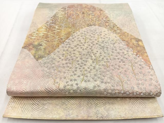 平和屋着物◎六通柄袋帯 重ね山樹林文 金銀糸 引箔 正絹 逸品 BAAW8622yc