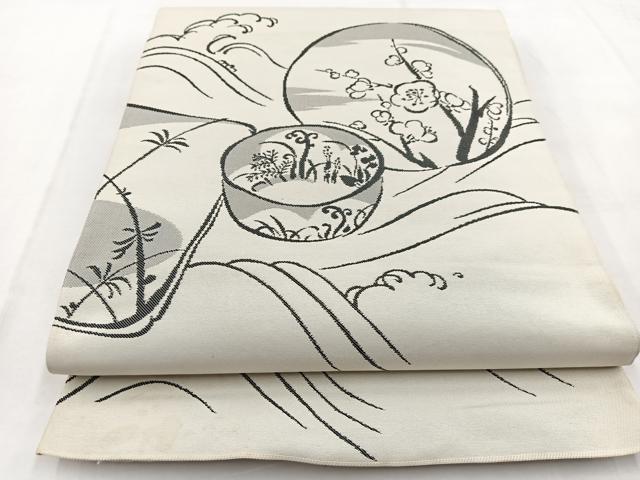 平和屋着物◎六通柄 本袋帯 立波陶器花文 正絹 逸品 BAAW8627yc