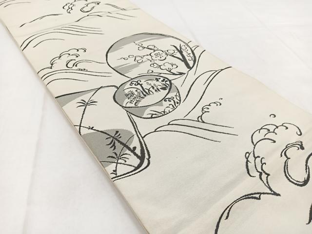 平和屋着物◎六通柄 本袋帯 立波陶器花文 正絹 逸品 BAAW8627yc