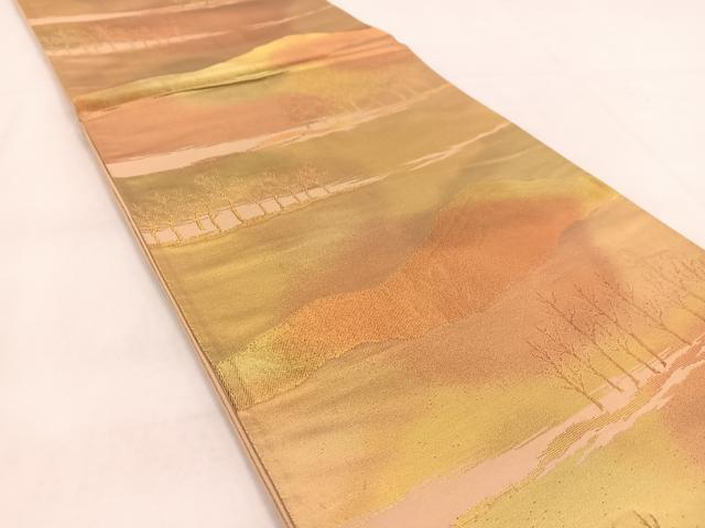 平和屋着物◎六通柄袋帯 木立風景文 金糸 引箔 正絹 逸品 BAAW8632yc