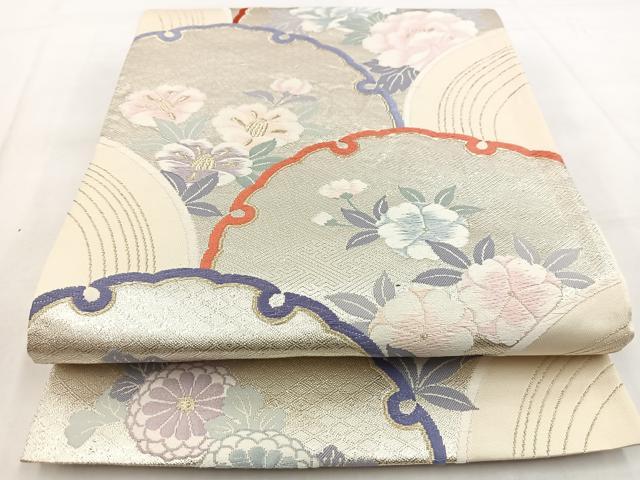 平和屋着物◎六通柄袋帯 唐織 雪輪花青海波 金銀糸 正絹 逸品 BAAW8635yc