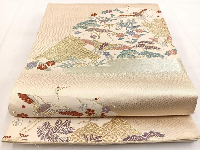 平和屋着物◎六通柄袋帯 唐織 飛鶴松竹梅文 金銀糸 正絹 逸品 BAAW8637yc