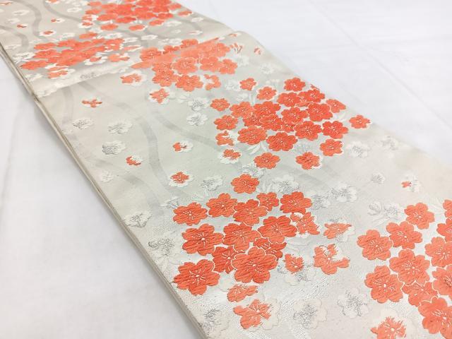 平和屋着物◎六通柄袋帯 唐織 立涌舞桜文 銀糸 正絹 逸品 BAAW8640yc