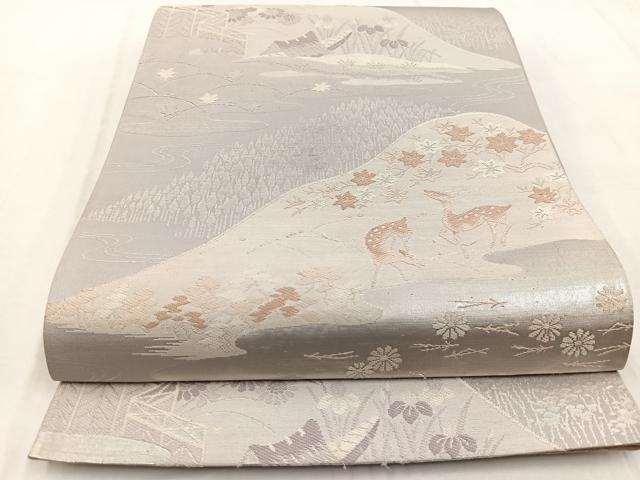 平和屋着物◎六通柄袋帯 唐織 動物風景文 銀糸 正絹 逸品 BAAW8650yc