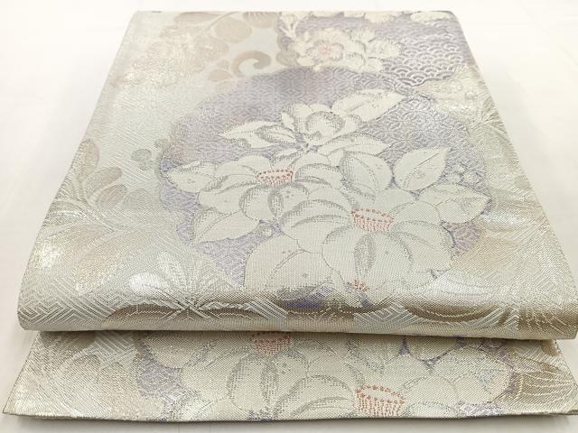 平和屋着物◎佐賀錦 六通柄袋帯 雪輪花丸文 銀糸 正絹 逸品 BAAW8655yc