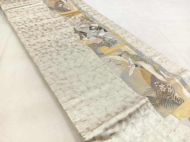 平和屋着物◎六通柄袋帯 唐織 飛鶴熨斗花文 金銀糸 正絹 逸品 BAAW8658yc
