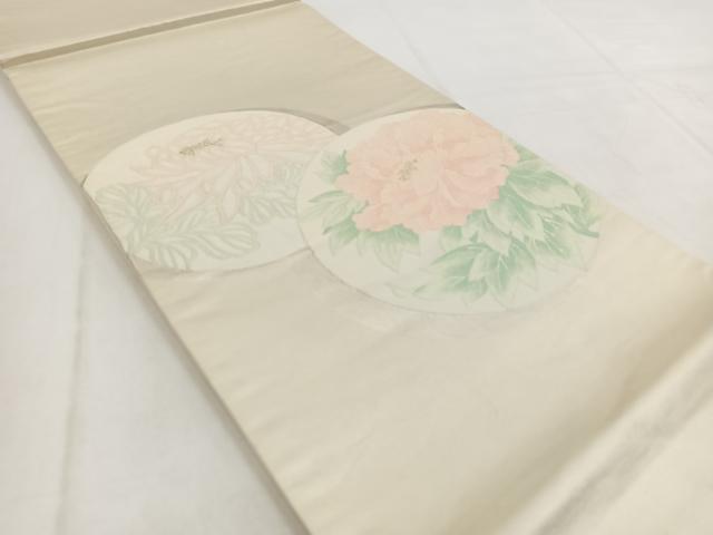 平和屋着物◎太鼓柄袋帯 唐織 牡丹丸文 金銀糸 正絹 逸品 BAAW8666yc