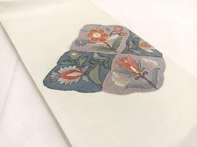 平和屋着物◎太鼓柄袋帯 すくい織 更紗花文 金銀糸 正絹 逸品 BAAW8669yc