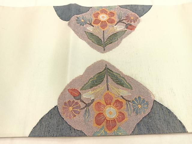 平和屋着物◎太鼓柄袋帯 すくい織 更紗花文 金銀糸 正絹 逸品 BAAW8669yc
