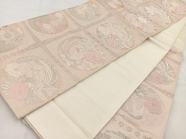 平和屋着物◎六通柄袋帯 唐織 鳳凰格天井花文 銀糸 正絹 逸品 BAAW8672yc