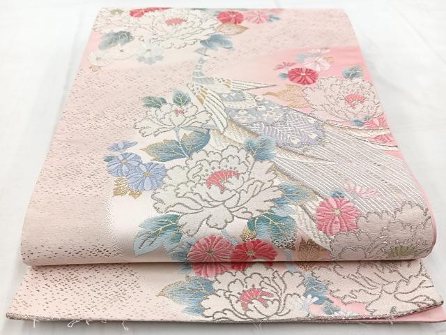 平和屋着物◎六通柄袋帯 唐織 孔雀花文 金銀糸 正絹 逸品 BAAW8674yc
