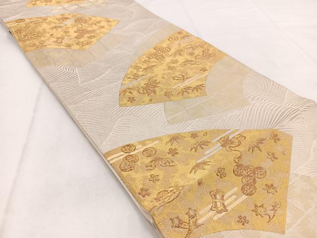 平和屋着物◎六通柄袋帯 唐織 扇面錦濤文 金糸 正絹 逸品 BAAW8685yc