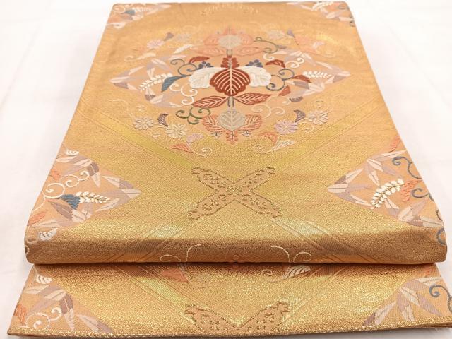 平和屋着物◎六通柄袋帯 唐織 格天井桐花文 金糸 正絹 逸品 BAAW8689yc