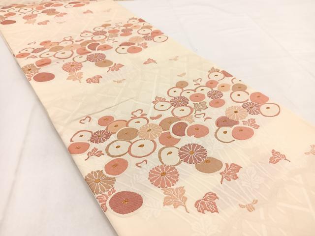平和屋着物◎六通柄袋帯 籬菊花文 金糸 正絹 逸品 BAAW8695yc