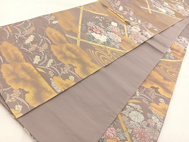 平和屋着物◎六通柄袋帯 唐織 格天井花文 金糸 正絹 逸品 BAAW8705yc