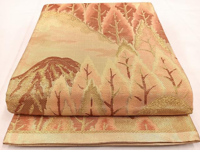 平和屋着物◎佐賀錦 六通柄袋帯 遠山樹林文 金糸 正絹 逸品 BAAW8712yc