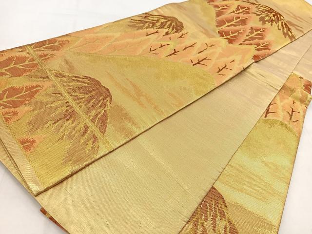 平和屋着物◎佐賀錦 六通柄袋帯 遠山樹林文 金糸 正絹 逸品 BAAW8712yc