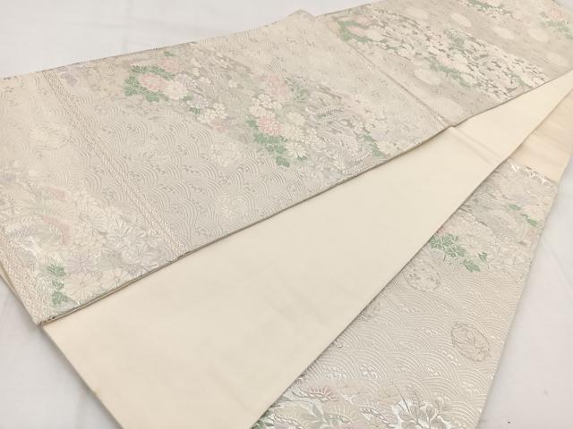 平和屋着物◎六通柄袋帯 唐織 立波花文 銀糸 正絹 逸品 BAAW8751yc