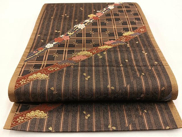 平和屋着物◎六通柄袋帯 唐織 松竹梅桜文 金糸 鈴乃屋扱い 正絹 逸品 BAAW8771yc