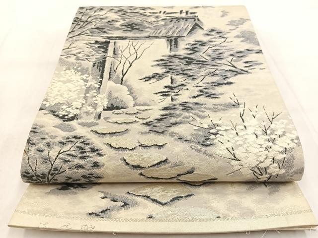 平和屋着物◎六通柄袋帯 三千院 銀糸 正絹 逸品 BAAW8810yc