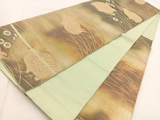 平和屋着物◎六通柄袋帯 唐織 花鳥文 金糸 引箔 正絹 逸品 BAAW8811yc