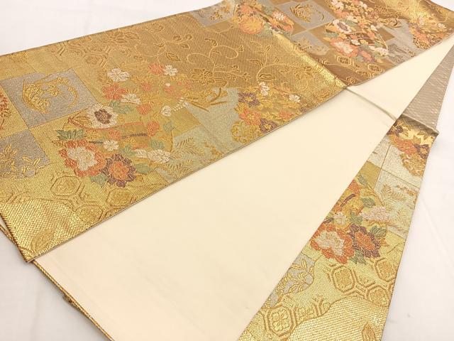 平和屋着物◎六通柄袋帯 風景花丸文 金銀糸 正絹 逸品 BAAW8817yc