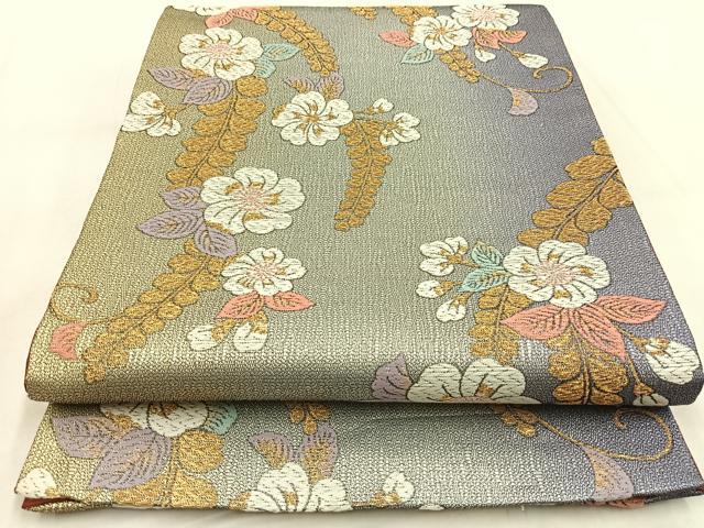平和屋着物●六通柄袋帯　作家物　辻が花　銀通し地　正絹　逸品　CABD4287dy 平和屋着物○六通柄袋帯 作家物 辻が花 銀通し地 正絹 逸品 CABD4287dy