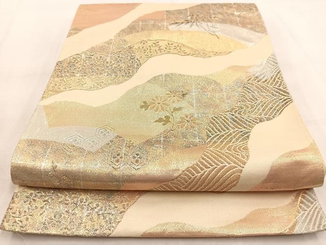平和屋着物◎六通柄袋帯 道長花文 金銀糸 正絹 逸品 BAAW8821yc