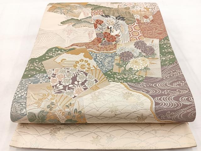 平和屋着物◎両面 六通柄袋帯 唐織 吉祥花鳥文 金銀糸 正絹 逸品 BAAW8833yc