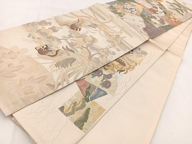 平和屋着物◎両面 六通柄袋帯 唐織 吉祥花鳥文 金銀糸 正絹 逸品 BAAW8833yc