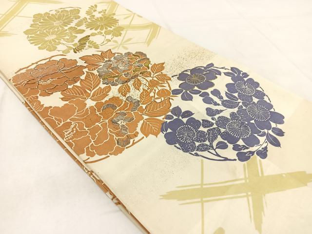 平和屋着物◎アンティーク 大正ロマン 丸帯 花丸文 金銀糸 正絹 逸品 BAAW8840yc