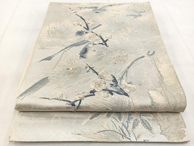 平和屋着物◎太鼓柄袋帯 唐織 松梅文 銀糸 正絹 逸品 BAAW8843yc