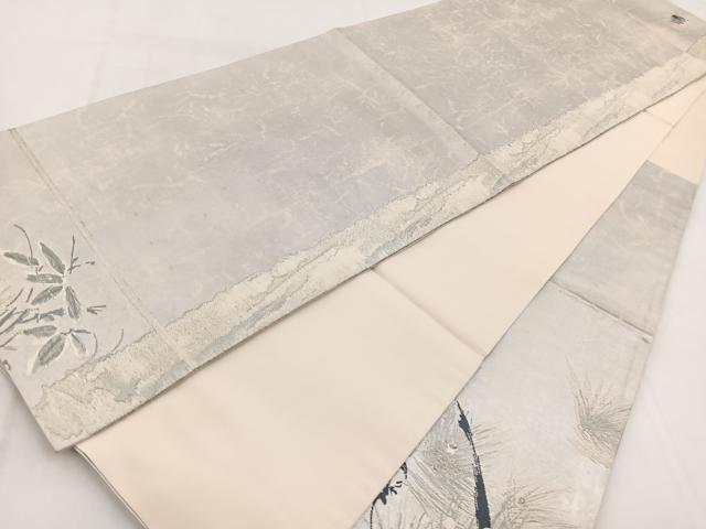 平和屋着物◎太鼓柄袋帯 唐織 松梅文 銀糸 正絹 逸品 BAAW8843yc