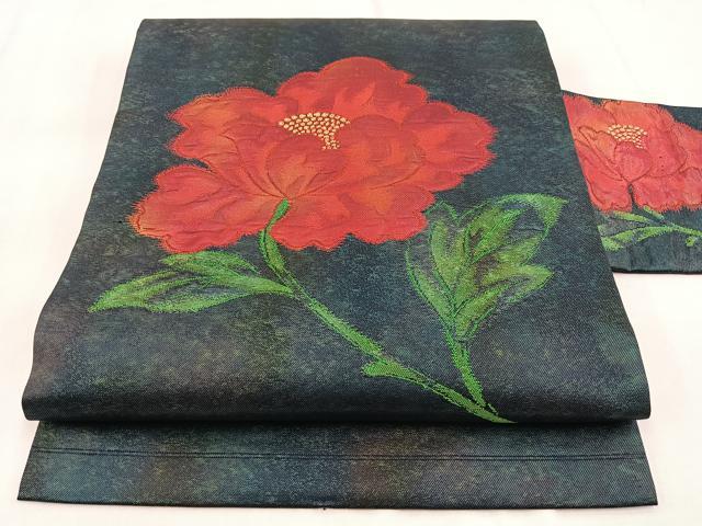 平和屋着物◎九寸名古屋帯 牡丹 金糸 引箔 正絹 逸品 BAAW8847yc