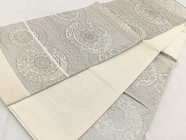 平和屋着物◎六通柄袋帯 プラチナ箔二重織 正倉院花文 久保坂織物謹製 正絹 逸品 BAAW8851yc