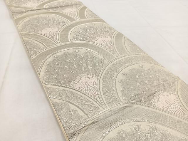 平和屋着物◎六通柄袋帯 唐織 プラチナ箔 青海孔雀文 正絹 逸品 BAAW8861yc