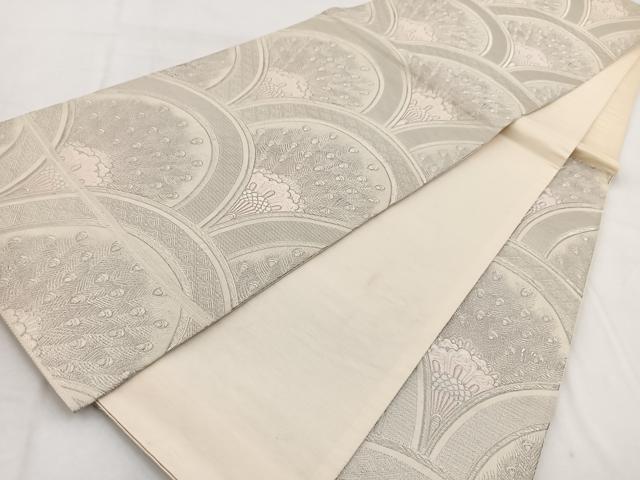平和屋着物◎六通柄袋帯 唐織 プラチナ箔 青海孔雀文 正絹 逸品 BAAW8861yc