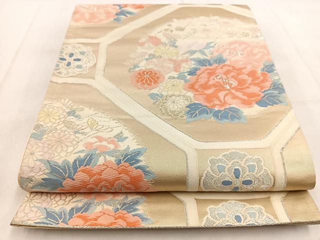 平和屋着物◎六通柄袋帯 唐織 蜀江花文 銀糸 正絹 逸品 BAAW8864yc